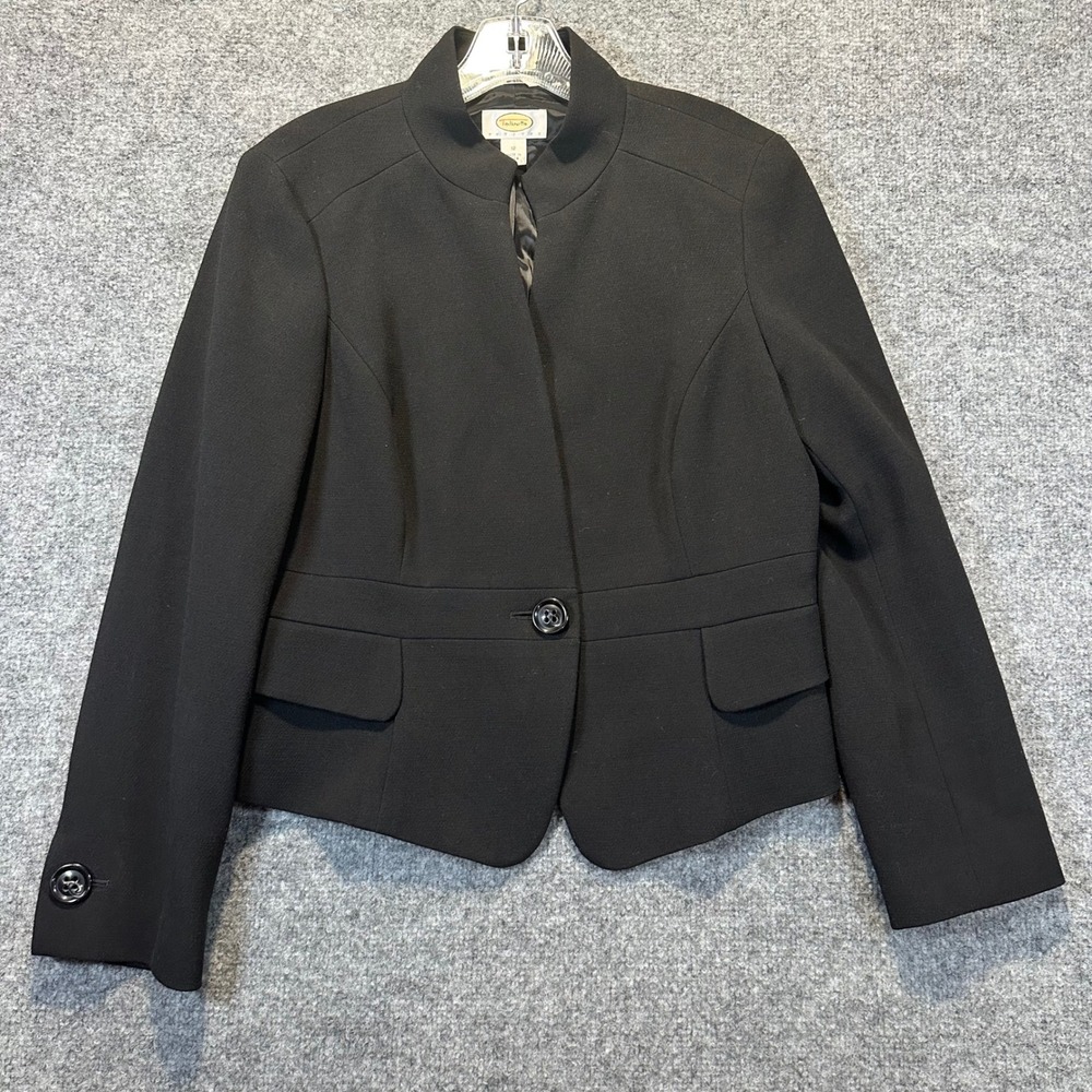 Talbots Blazer Women 12P Black Mock Neck Professional Career Classic Tailored